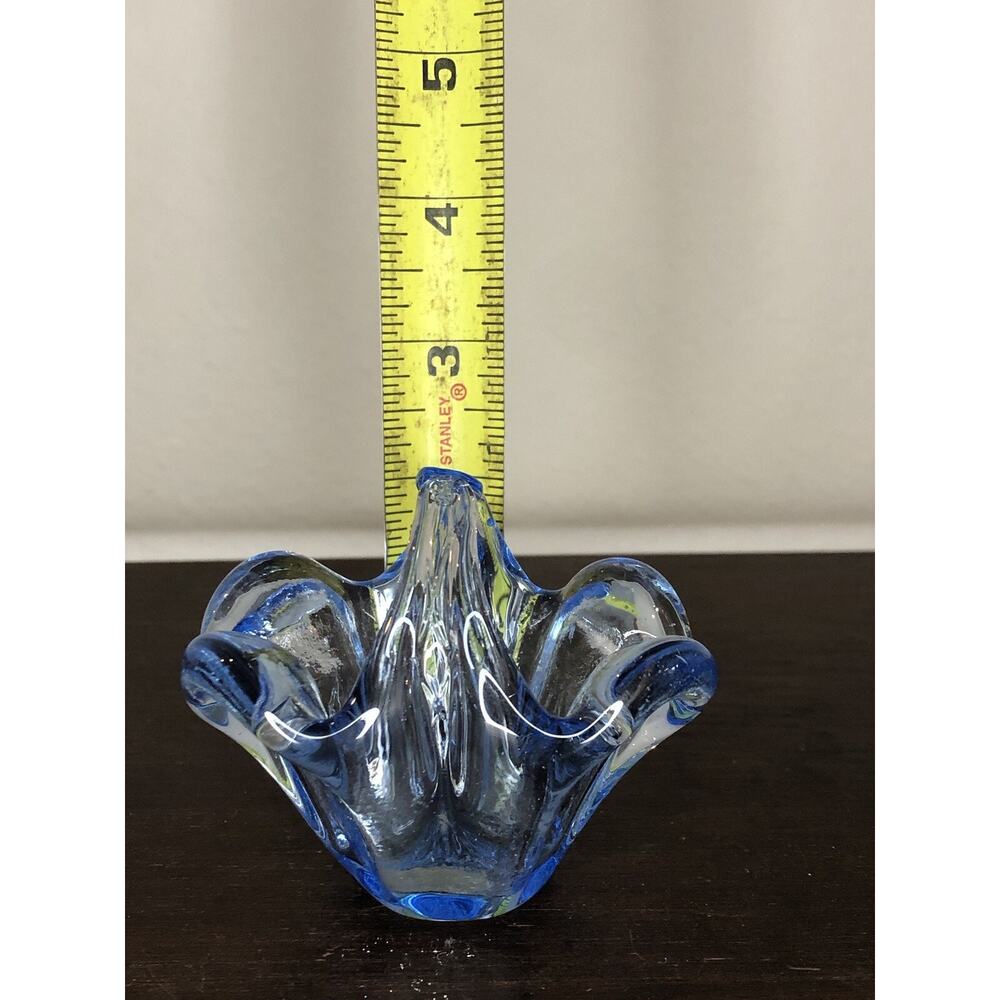 Vintage Murano Mini Basket Blue Glassware Crystal Art Glass Freeform 3" - Picture 8 of 9